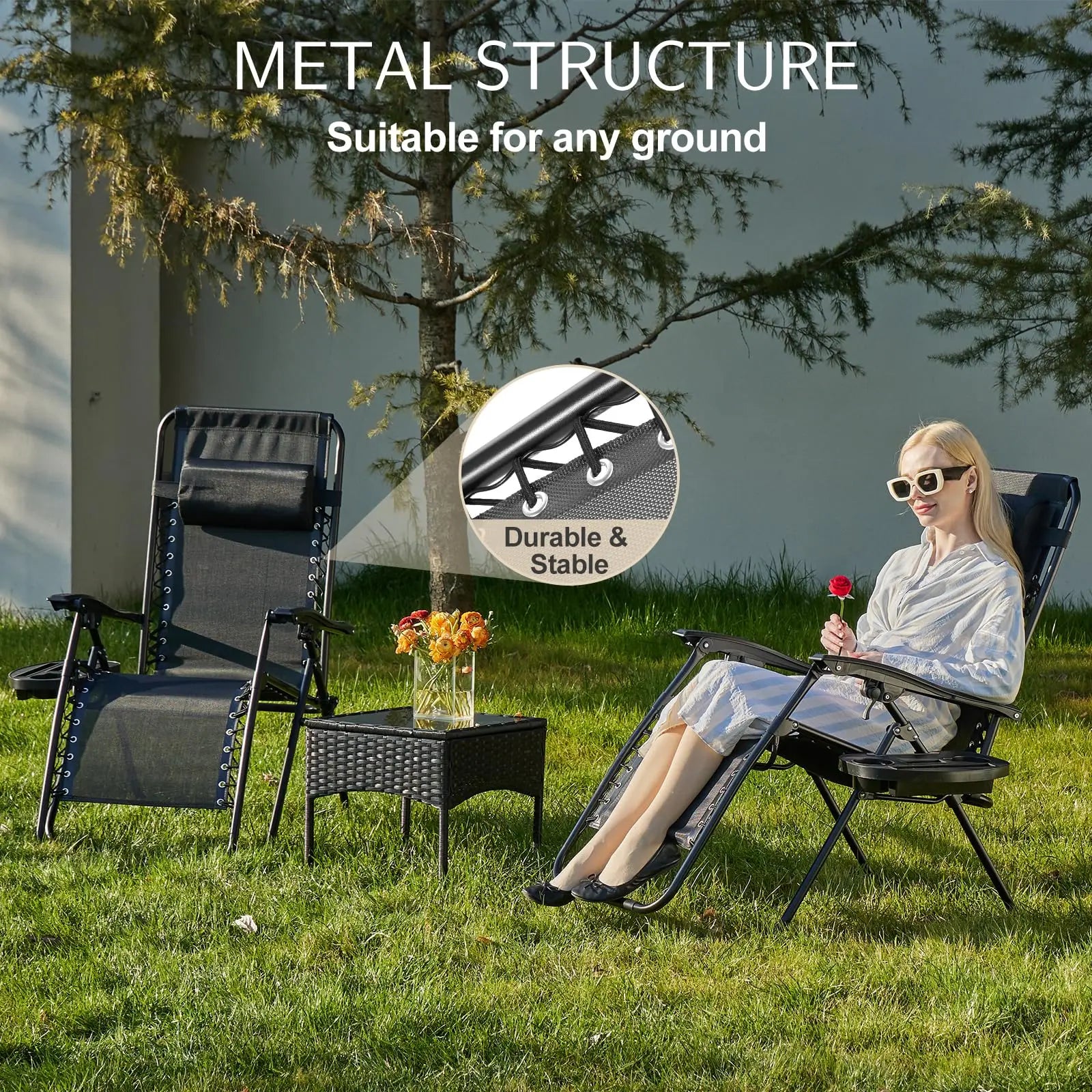 Portable Lounge Chair with cup holder (set or single)