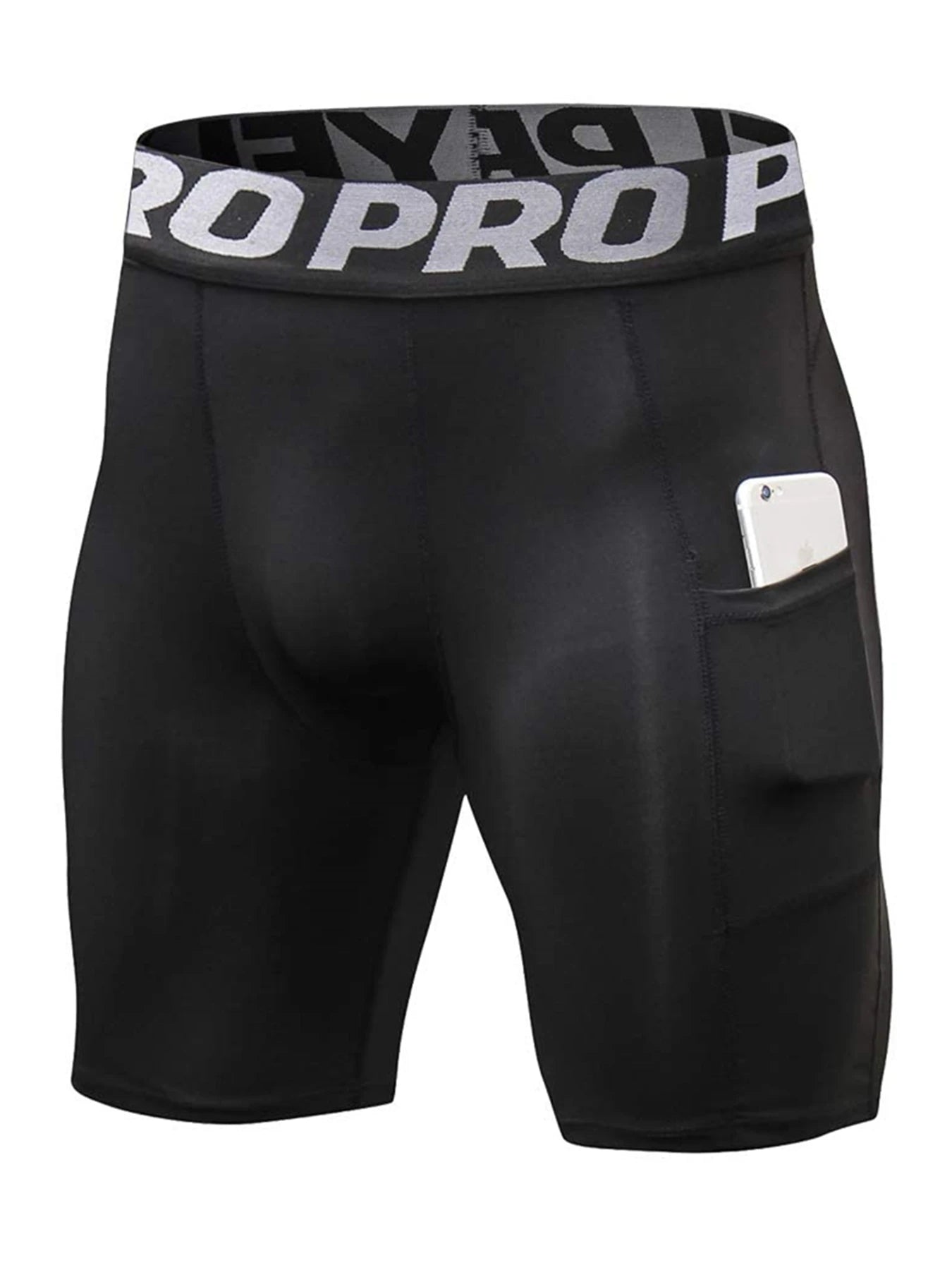 Mens Gym Shorts with Pockets Workout Compression Leggings for Men Polyester Boxer Briefs Running Athletic Tights