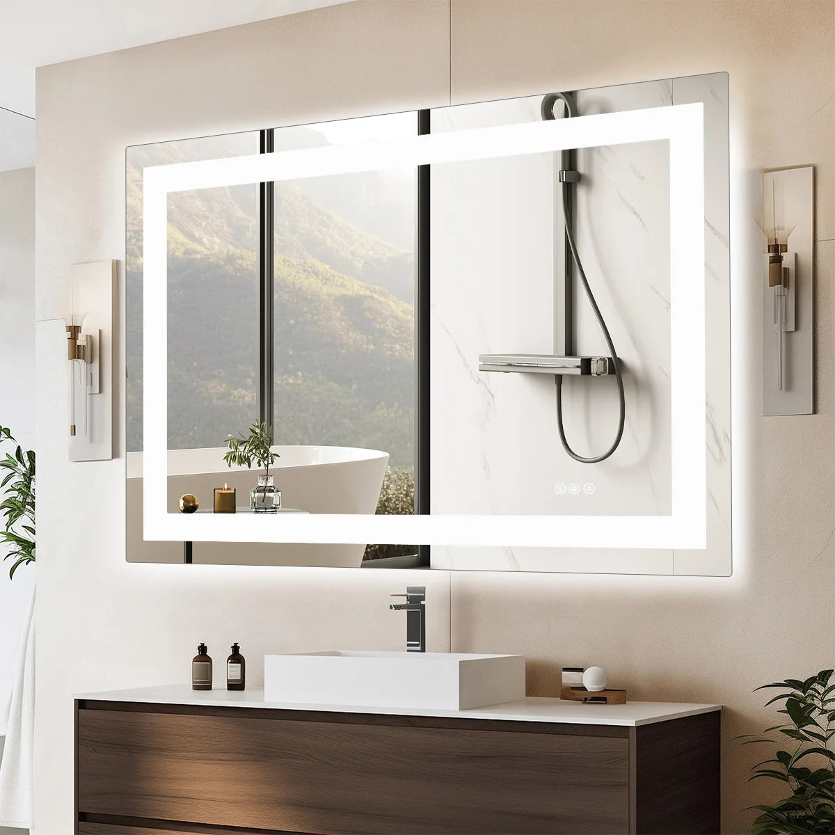 LED Bathroom Vanity Mirror for Wall (Memory Function Tempered Glass with Front Light and Backlit)