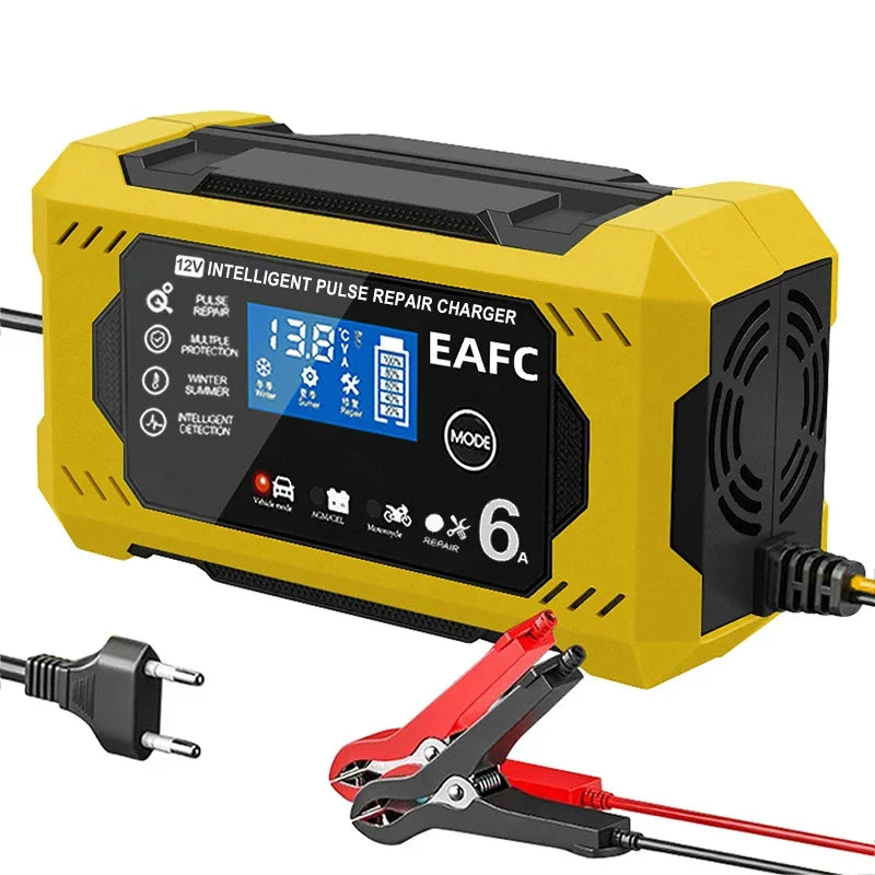 Car Battery Charger 6A 12V Car and Motorcycle Battery Charging Device| Lead-acid Battery Smart Repair LCD Display