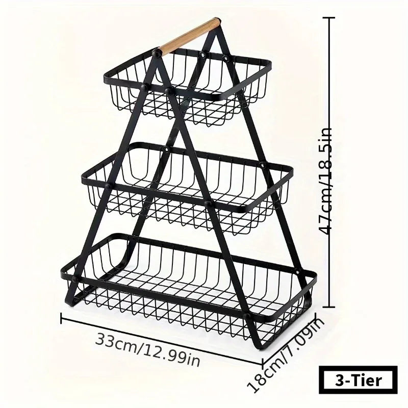 Three-tier fruit basket- Suitable for fresh produce and household kitchen use.