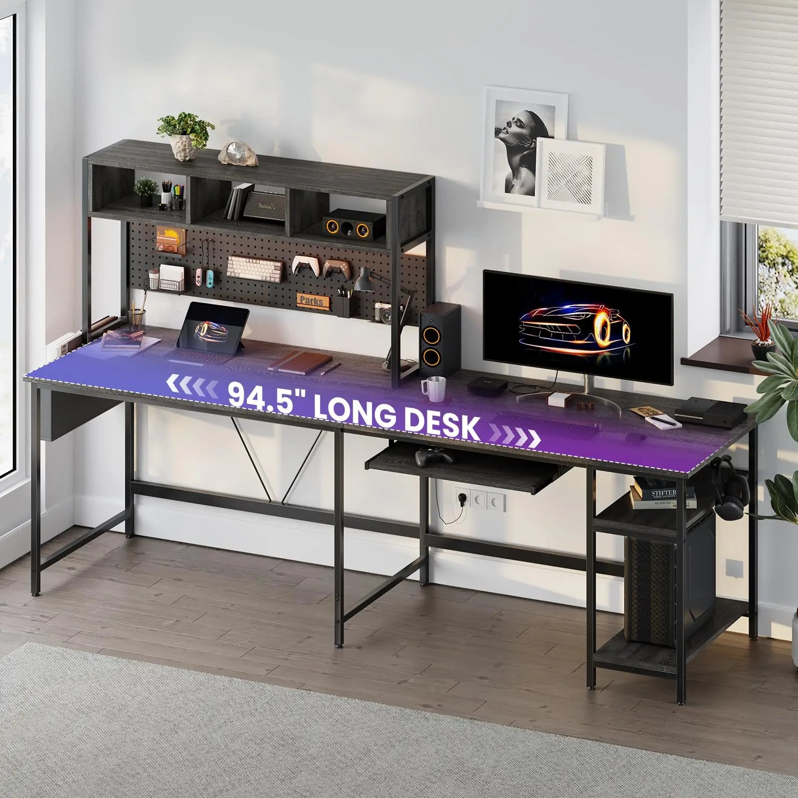 L Shaped Reversible Gaming Desk with Led Lights