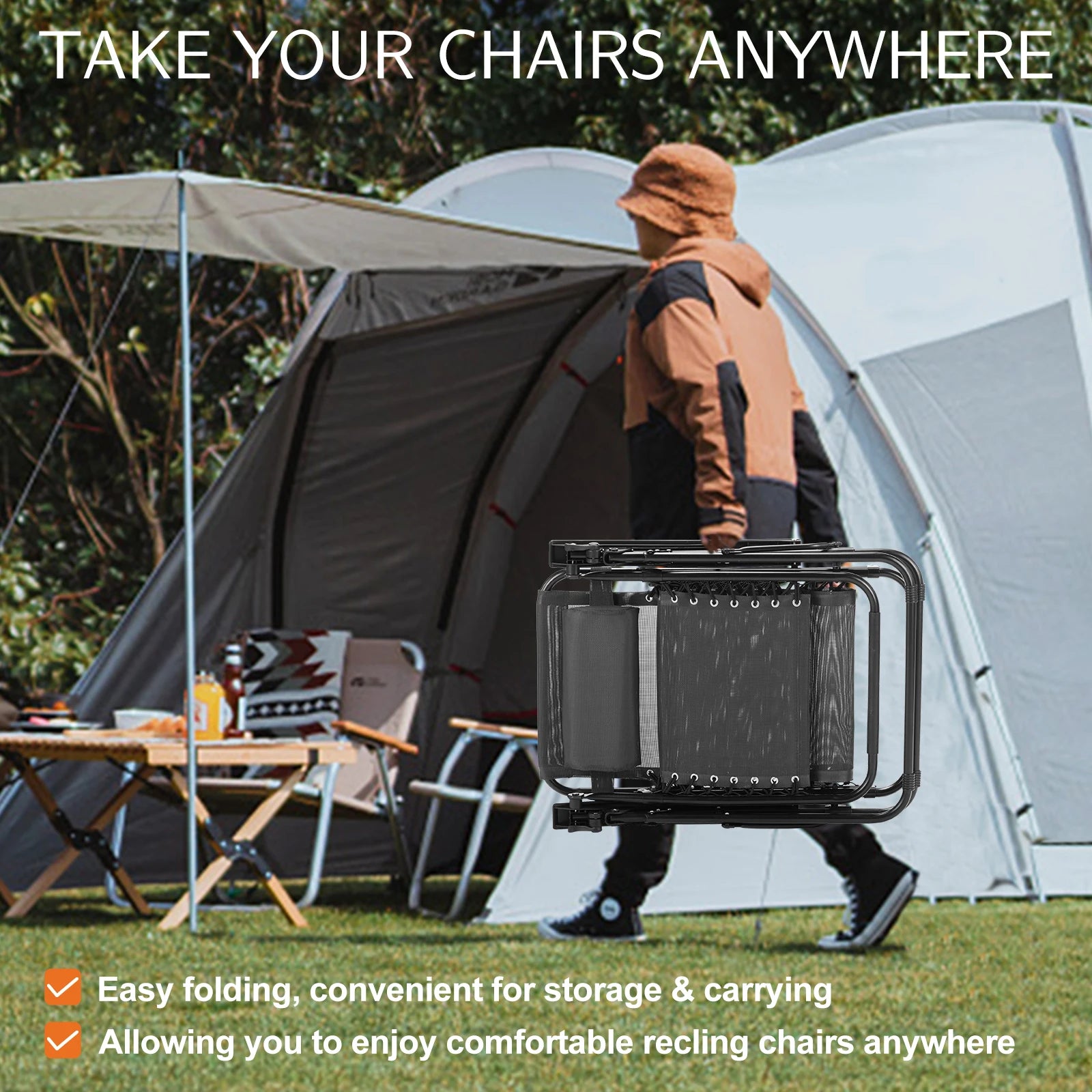 Portable Lounge Chair with cup holder (set or single)