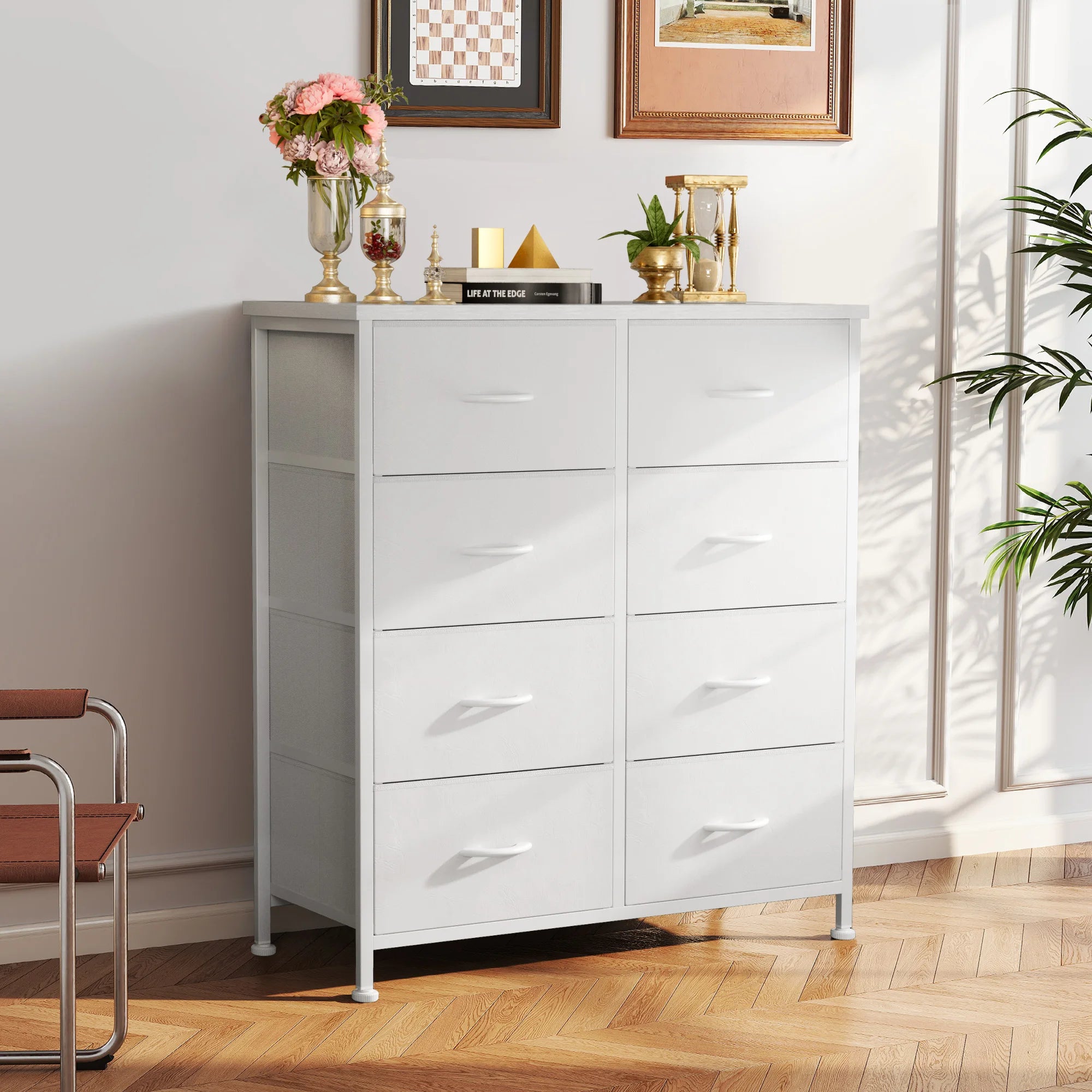 Dresser Wardrobe For Bedroom With 8 Fabric Drawers (Storage Cabinet Steel Frame Assembly)