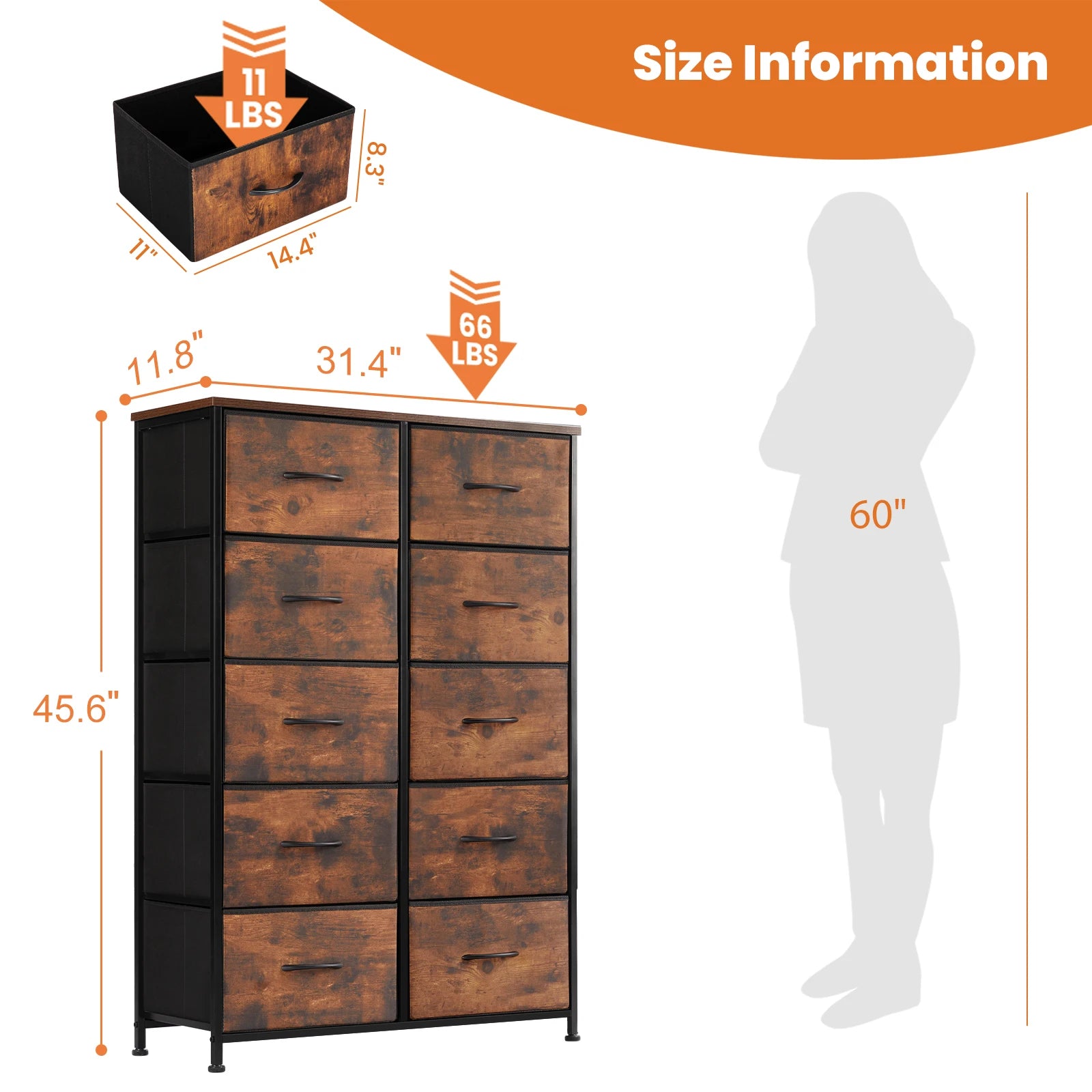 Wardrobe Steel Frame Dresser (with 10 Drawers)