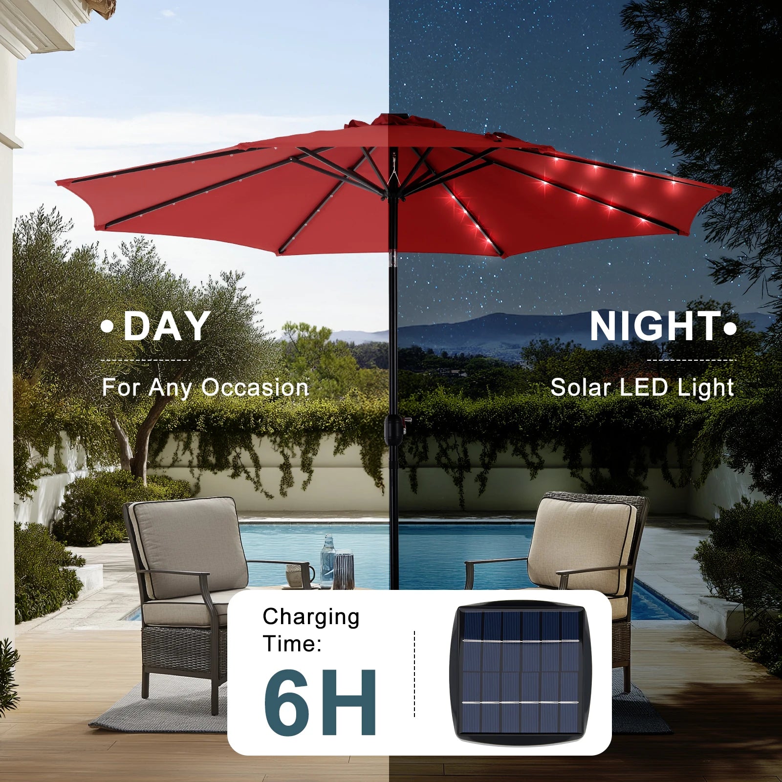 10FT Solar Patio Umbrella with 32 LED Lights UV-Resistant