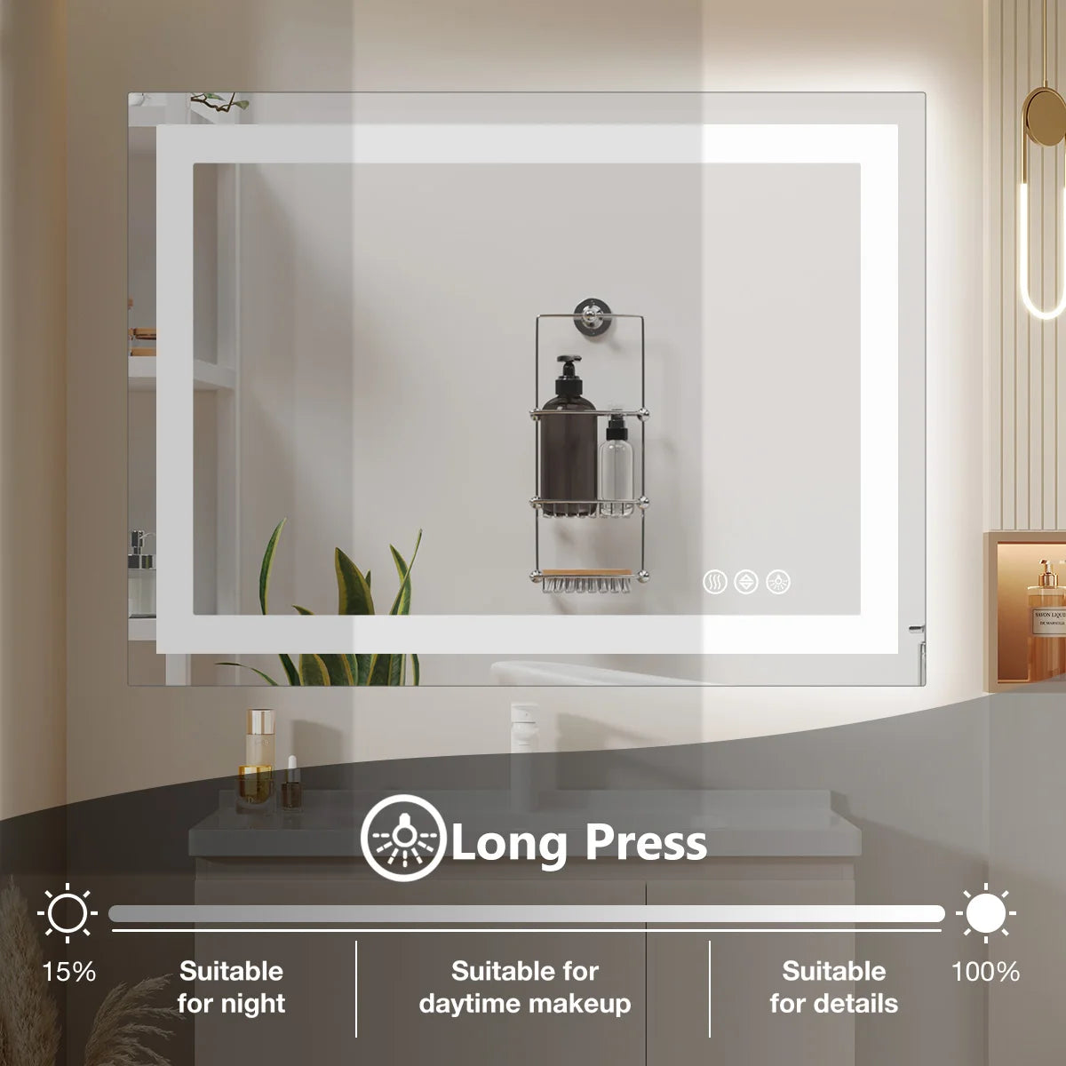 LED Bathroom Vanity Mirror for Wall (Memory Function Tempered Glass with Front Light and Backlit)