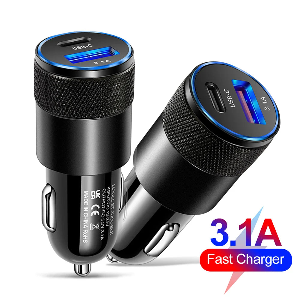 66W USB Car Charger| Quick Charge 3.0 USB Type C Fast Charging Phone Adapter For Iphone, Laptops, Tablets
