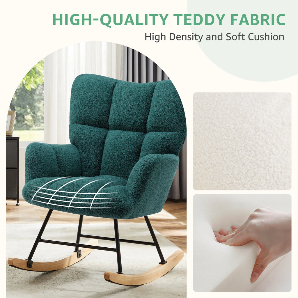 Teddy Fabric Upholstered Glider With High Backrest,Padded Seat, Accent Recliner,Cushion Rocker Armchair,Bedroom Furniture