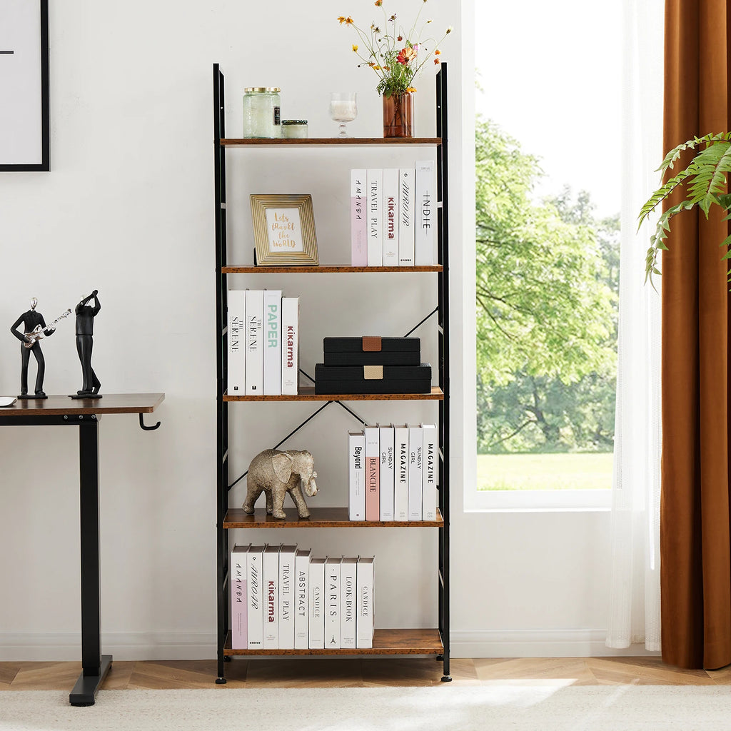 5 Tier Bookcase Bookshelf (Storage Organizer for Bedroom, Home Office, Kitchen, Living Room)