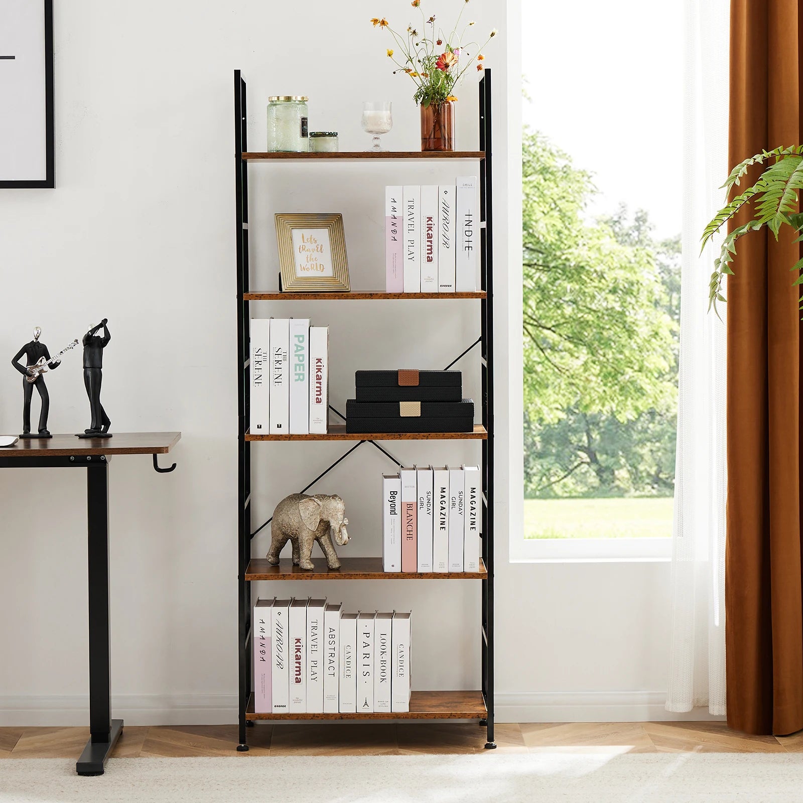5 Tier Bookcase Bookshelf (Storage Organizer for Bedroom, Home Office, Kitchen, Living Room)