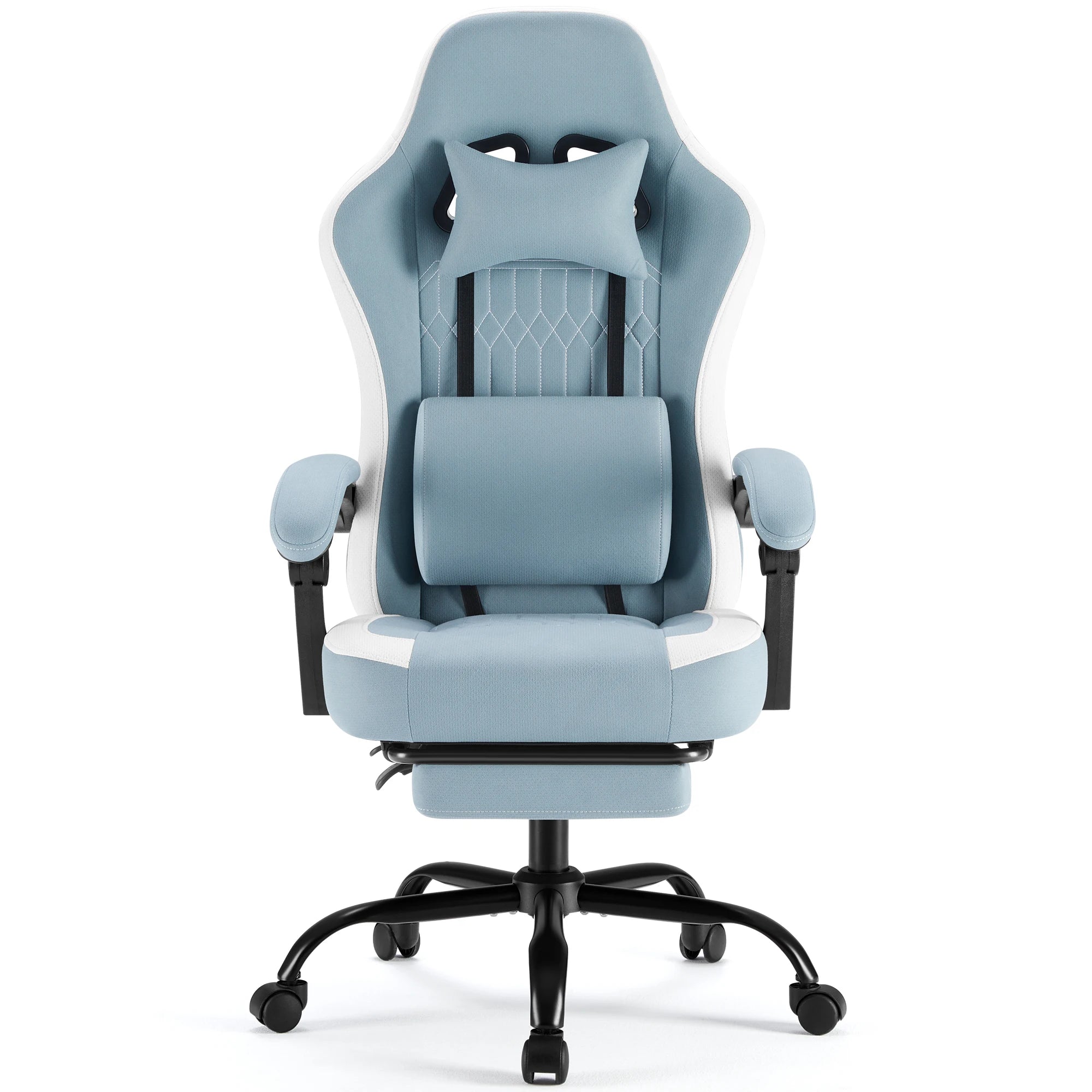 Gaming Chair Height Adjustable 360° Swivel with Headrest Lumbar Support Linkage Armrests