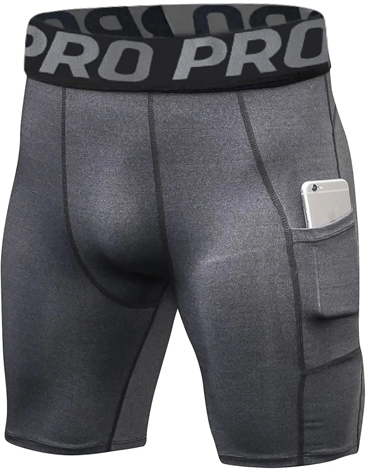 Mens Gym Shorts with Pockets Workout Compression Leggings for Men Polyester Boxer Briefs Running Athletic Tights