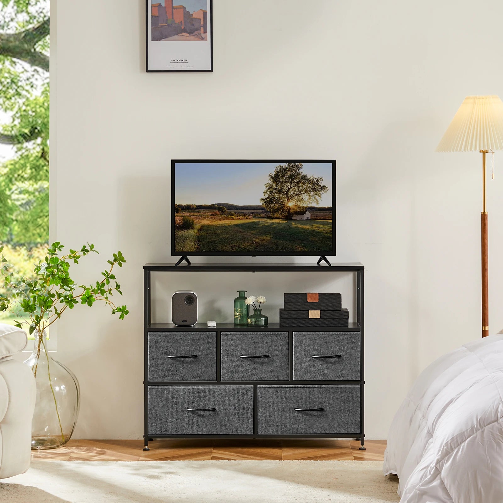 Shoe Cabinet Dresser With 5 Fabric Drawers