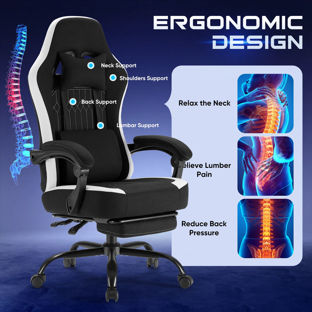 Gaming Chair Height Adjustable 360° Swivel with Headrest Lumbar Support Linkage Armrests