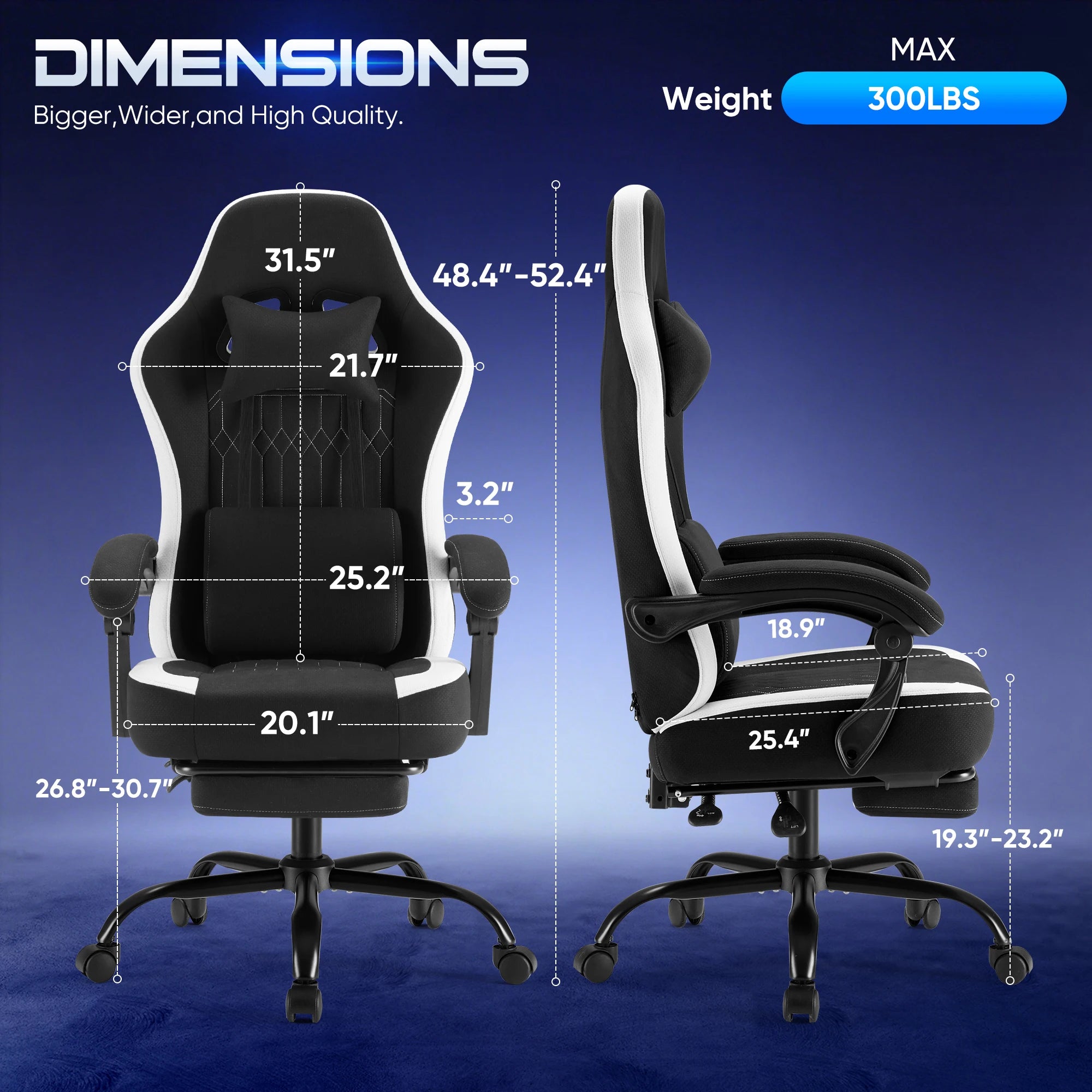 Gaming Chair Height Adjustable 360° Swivel with Headrest Lumbar Support Linkage Armrests