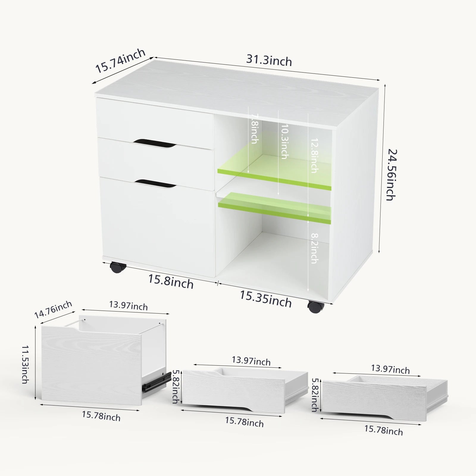 Corner Table Cabinet with 3 Drawers