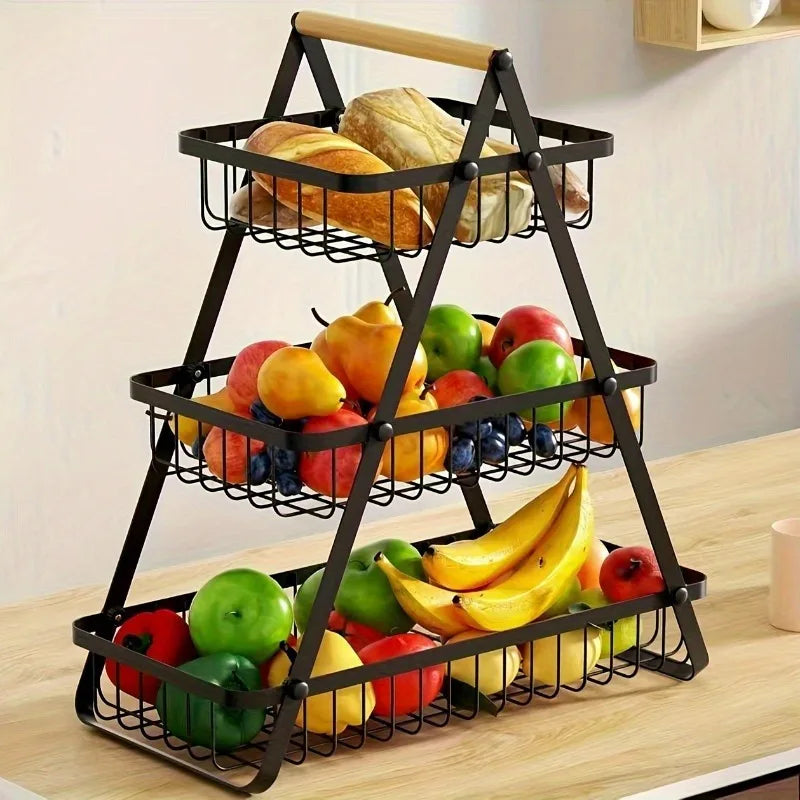 Three-tier fruit basket- Suitable for fresh produce and household kitchen use.