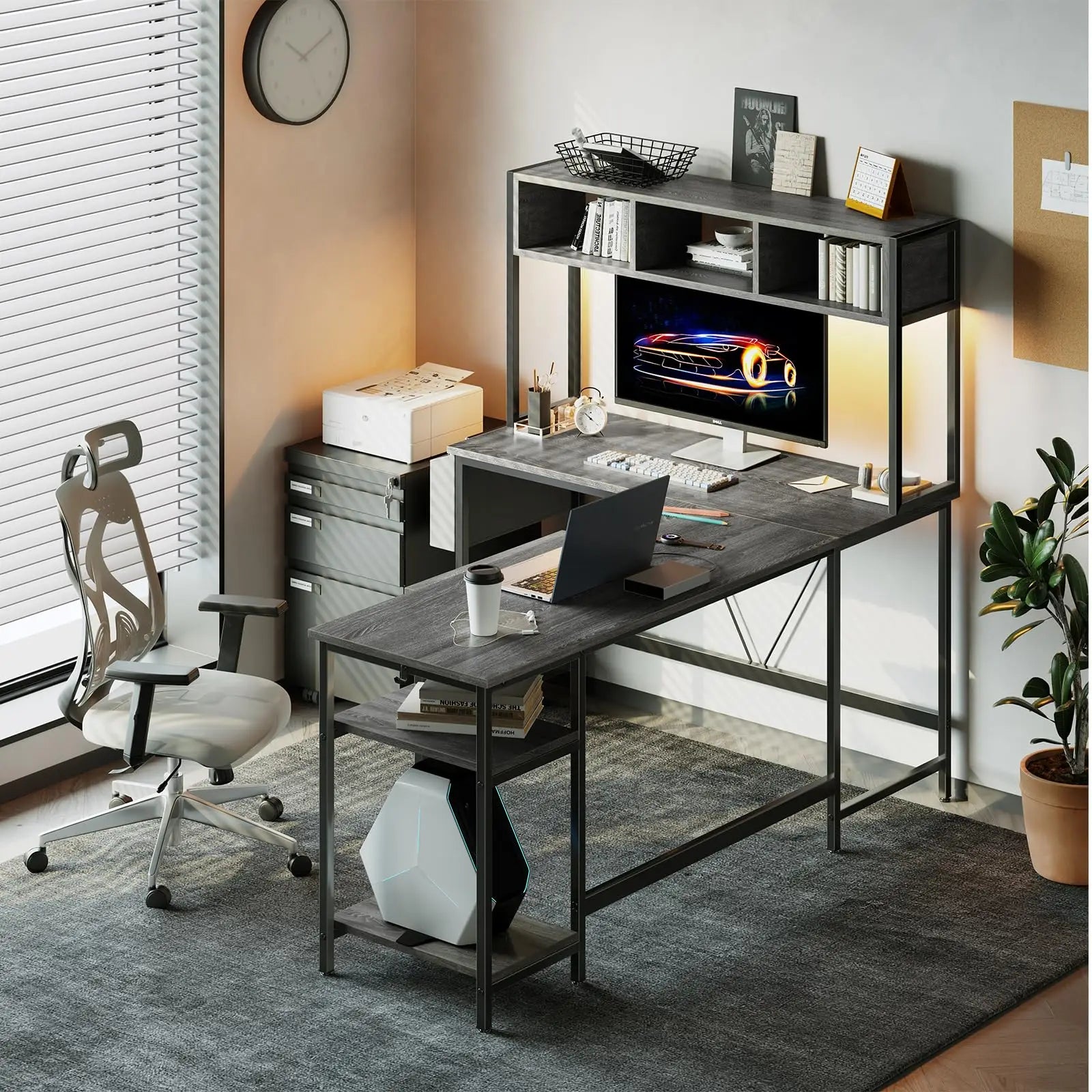L Shaped Reversible Gaming Desk with Led Lights