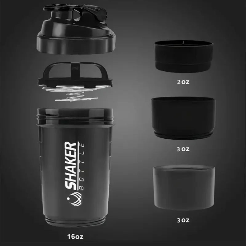 Shaker Bottle With Power Container| 2 Tiers Protein Shakes Powder Shaker Bottle