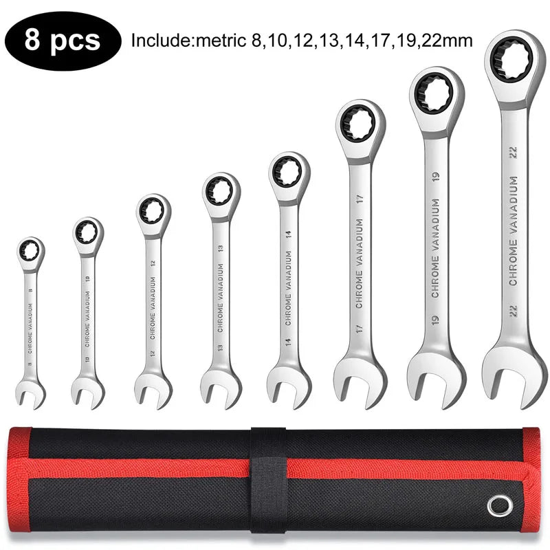 Key Ratchet Wrench Set| 72 Tooth Gear Ring Metric Combination Ratchet Spanners Set| Torque Socket Wrench Set