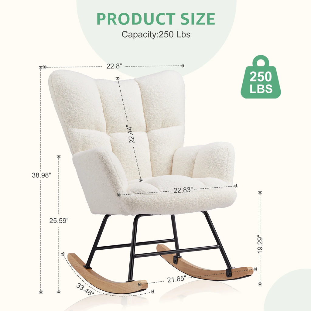 Teddy Fabric Upholstered Glider With High Backrest,Padded Seat, Accent Recliner,Cushion Rocker Armchair,Bedroom Furniture